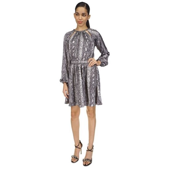 Michael Kors Women's Dress Snakeskin-Print Chain-Neck Dress Silver Black size S - Picture 1 of 10